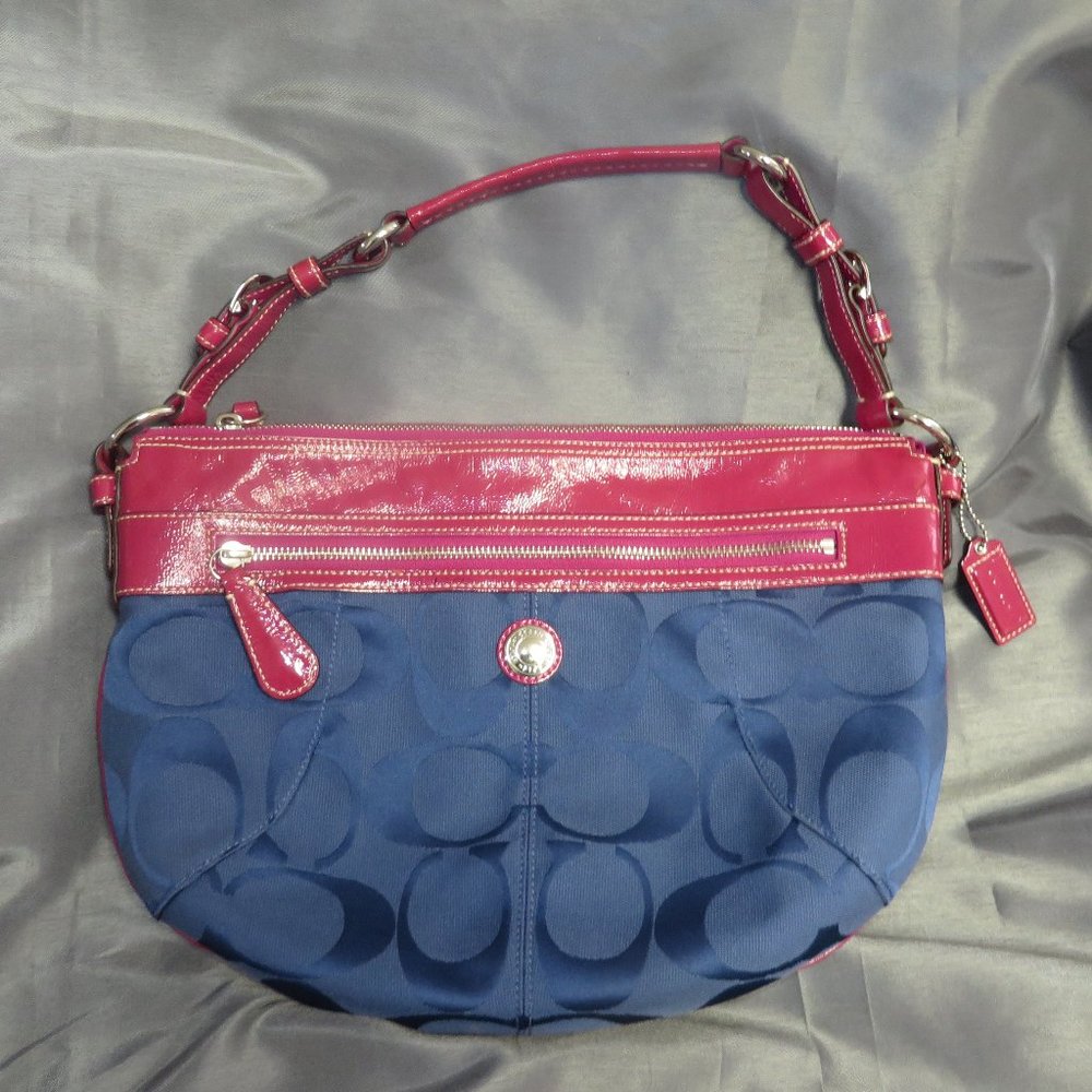 ❤️COACH Laura Signature Jacquard Hobo Bag Blue&Pink F14938 +FOB Hangtag